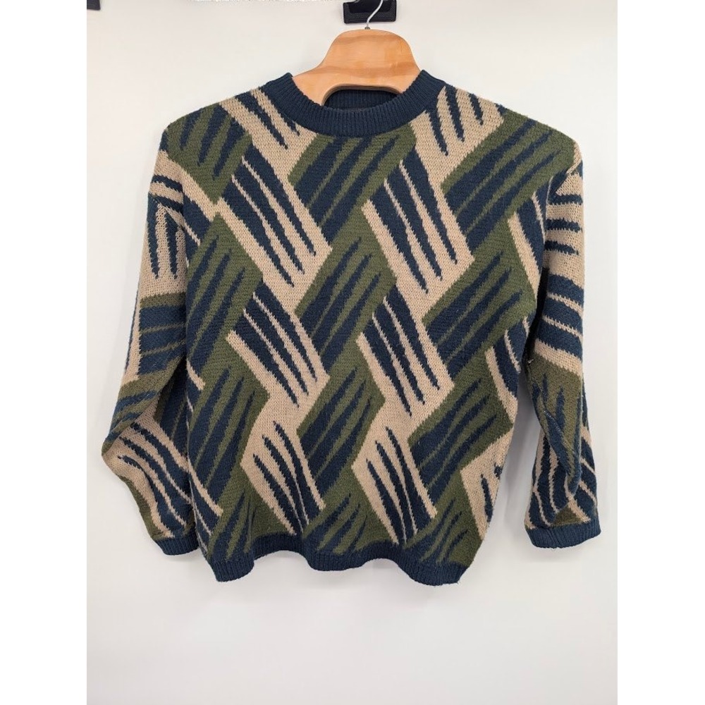 Zip Code Geometric Knit Sweater Men's Medium Abstract Coogi Style 80s 90s